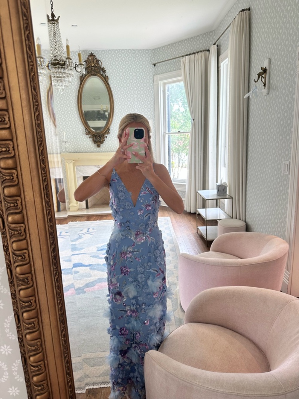 HELSI Nora Blue Sequin Appliqué Midi Dress XS